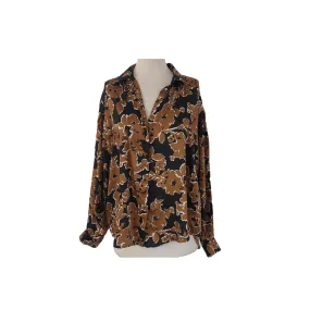 ZARA Brown and Black Printed Satin Collared Shirt | Gently Used |