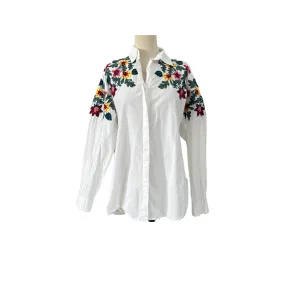 ZARA White Foral Collared Shirt | Pre Loved |